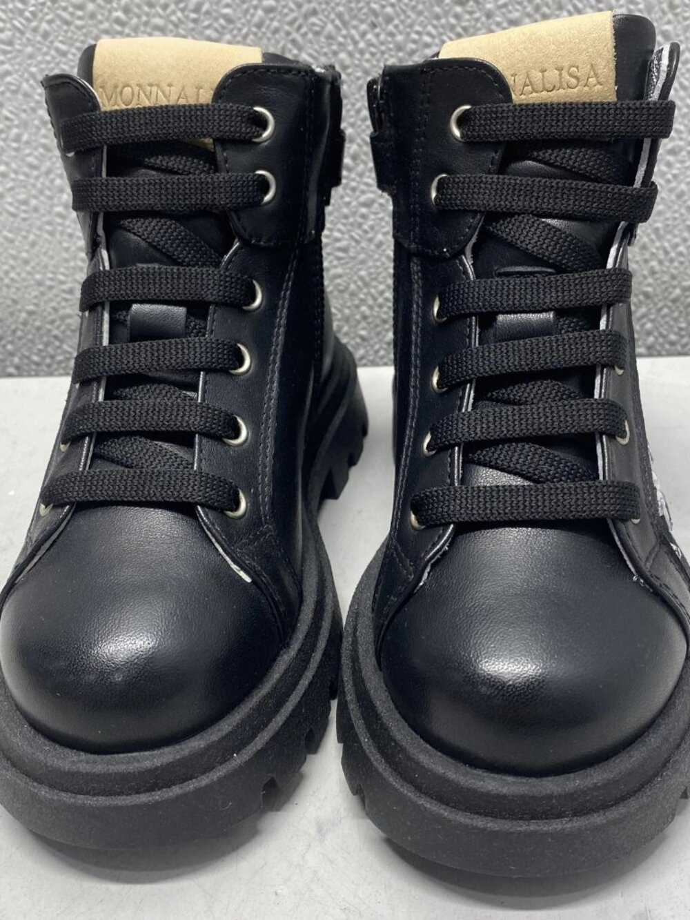 Monnalisa Hiking Style Boots Kids Size Us 4 Black/ Rhinestones